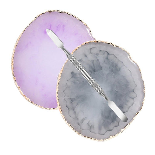 Beautifultracy 2 Pcs Resin Nail Palette Nail Polish Palette Nail Art Palette with Stainless Stirring Rod (Gray and Purple)