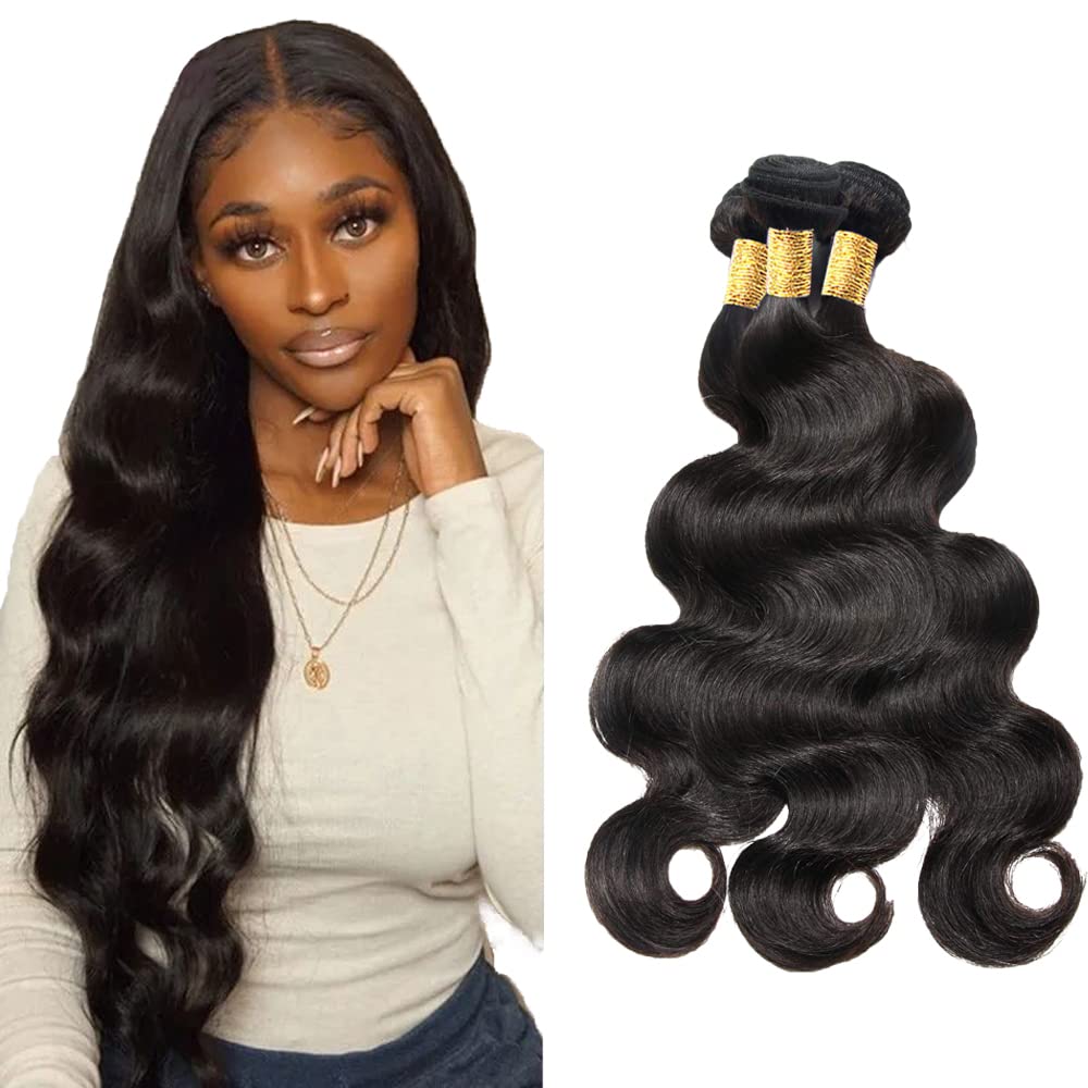26 28 30 Inch Body Wave Bundles Human Hair #1B Human Hair Bundles Body Wave Natural Black Bundle Unprocessd Remy Color #1B Bundle