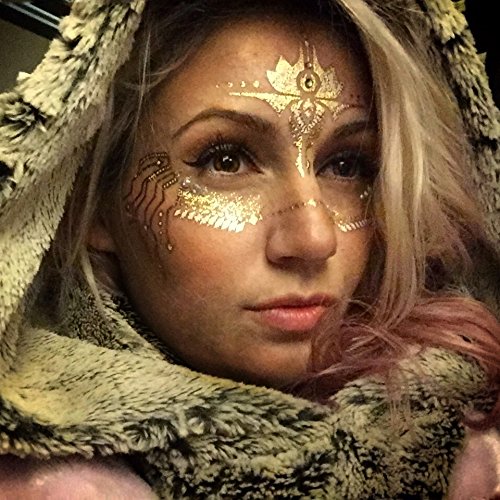 Gold Temporary Tattoos for Festivals - Waterproof Masquerade Face Art