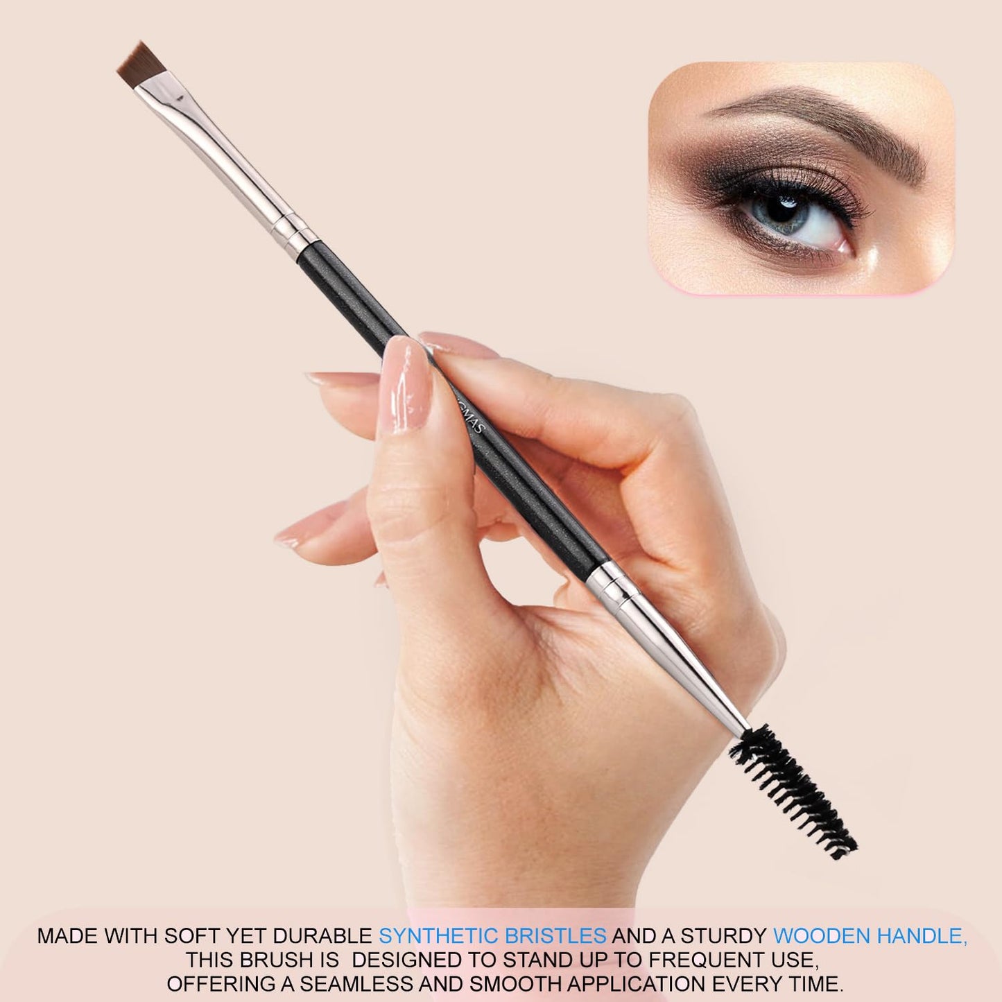 Eyebrow Brush Spoolie - Professional Duo Angled Brush for Lining & Shaping Brows | Black