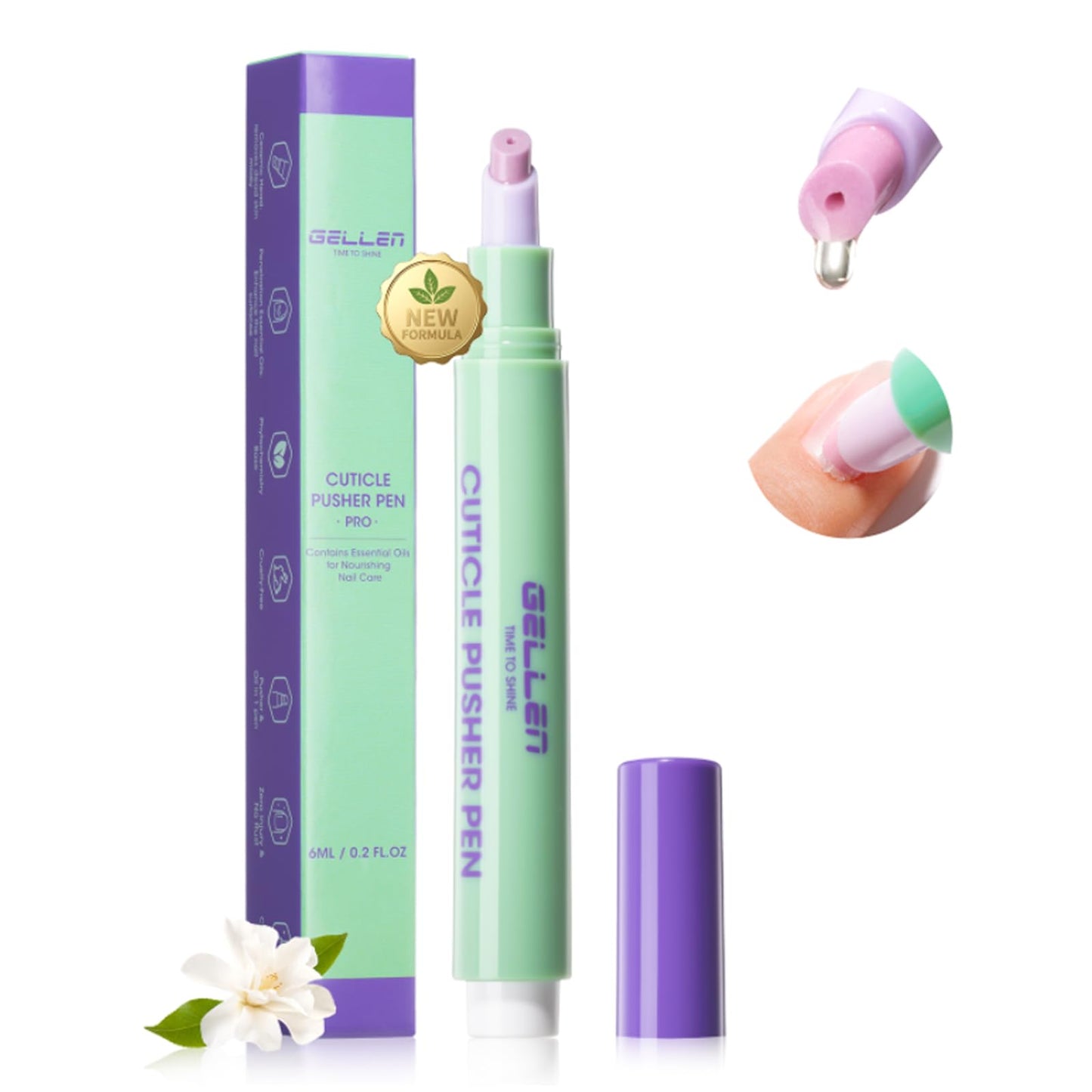 Gellen 6ml Ceramic Cuticle Oil Pusher Pen, Cuticle Remover & Moisturizing Oil Pen for Dry & Rough Cuticles, Gentle Cuticle Pusher for Beginners, Home Salon Manicure Cuticle Tool, Jasmine Scent