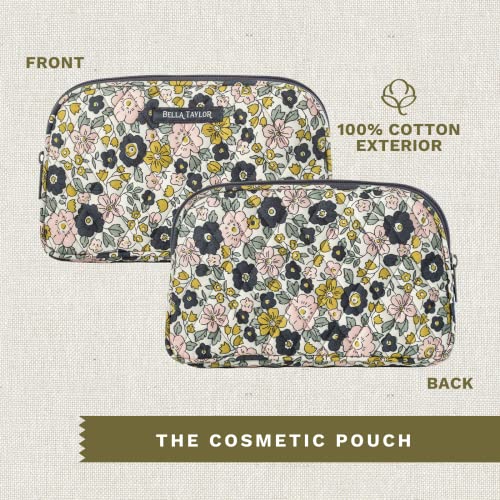 Bella Taylor Quilted Cosmetic Pouch - Floral Charcoal Makeup Organizer