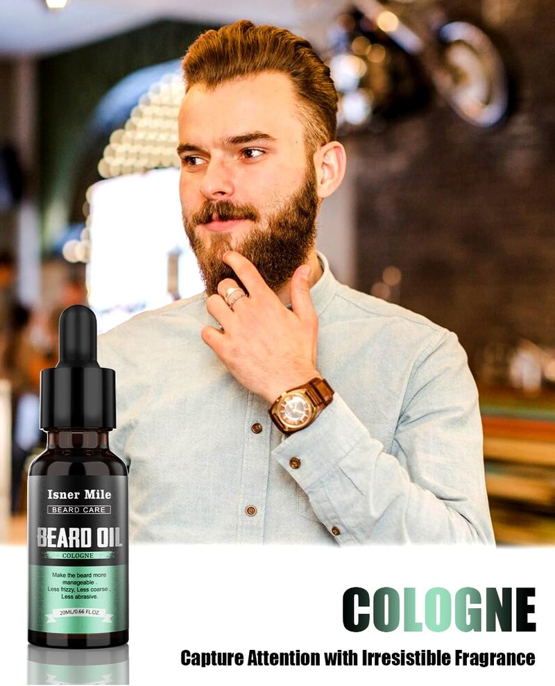 ISNER MILE Beard Oil Kit Stocking Stuffers: Gifts for Men Him Dad Boyfriend, Mustaches Conditioner - Soften - Strength with Sandalwood, Bay Rum, Vanilla, Cologne, Unscented, Beard Grooming and Care