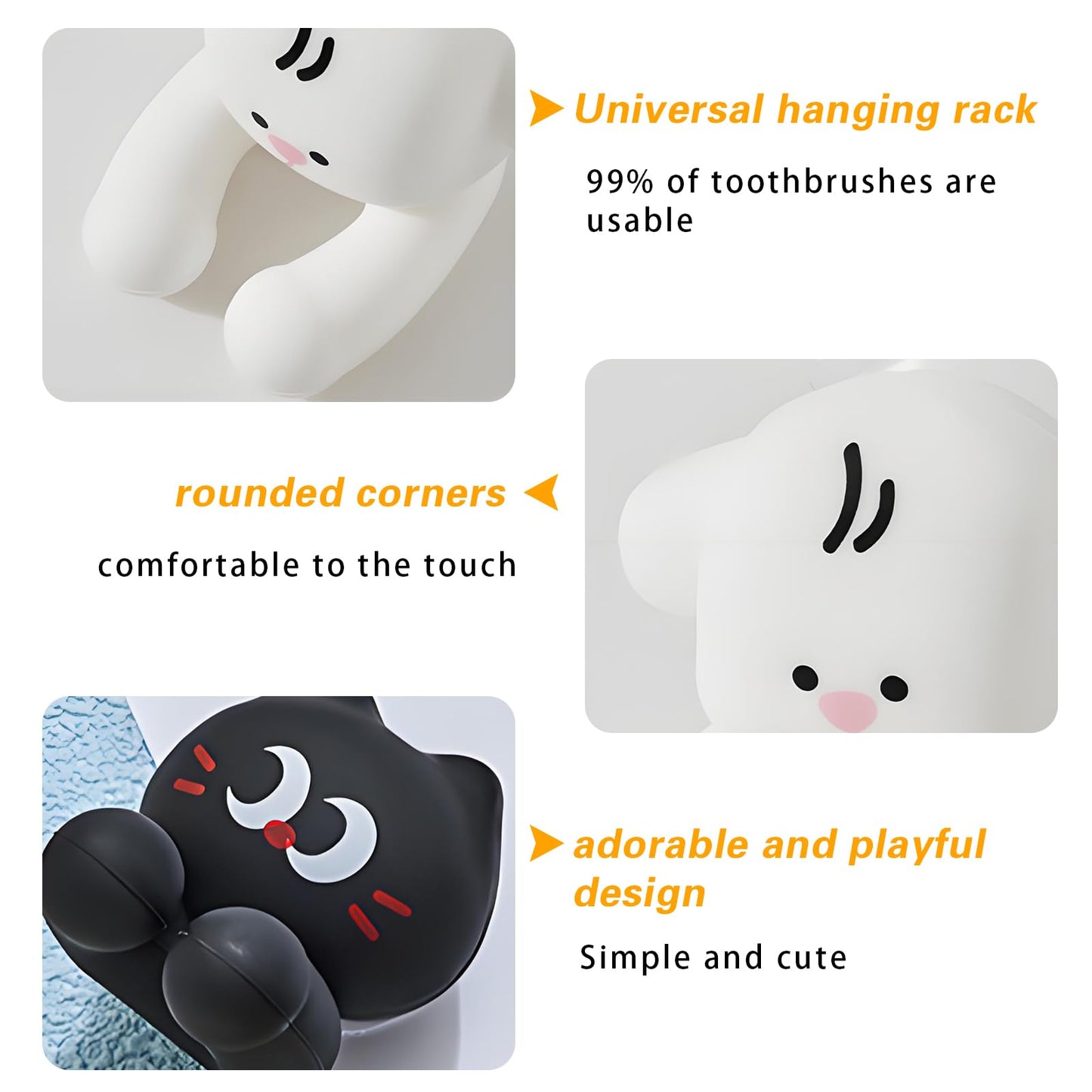 2 PCS Kids' Bathroom Toothbrush Holder,Suction Mount Silicone Toothbrush Holder,Cute Cartoon Cat and Dog Design, Perfect for Kids and Families