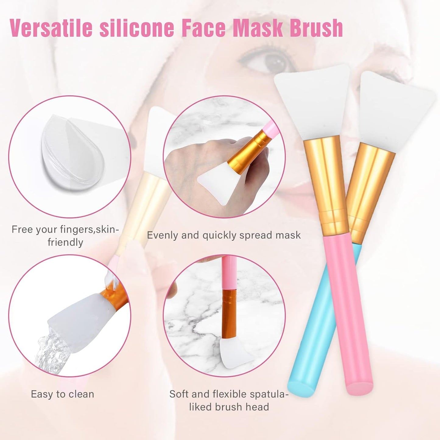 Silicone Face Mask Brushes - 2 PCS Applicator Set for Facial Mud Masks & Body Lotions | Soft Hairless Design (Black & Blue)