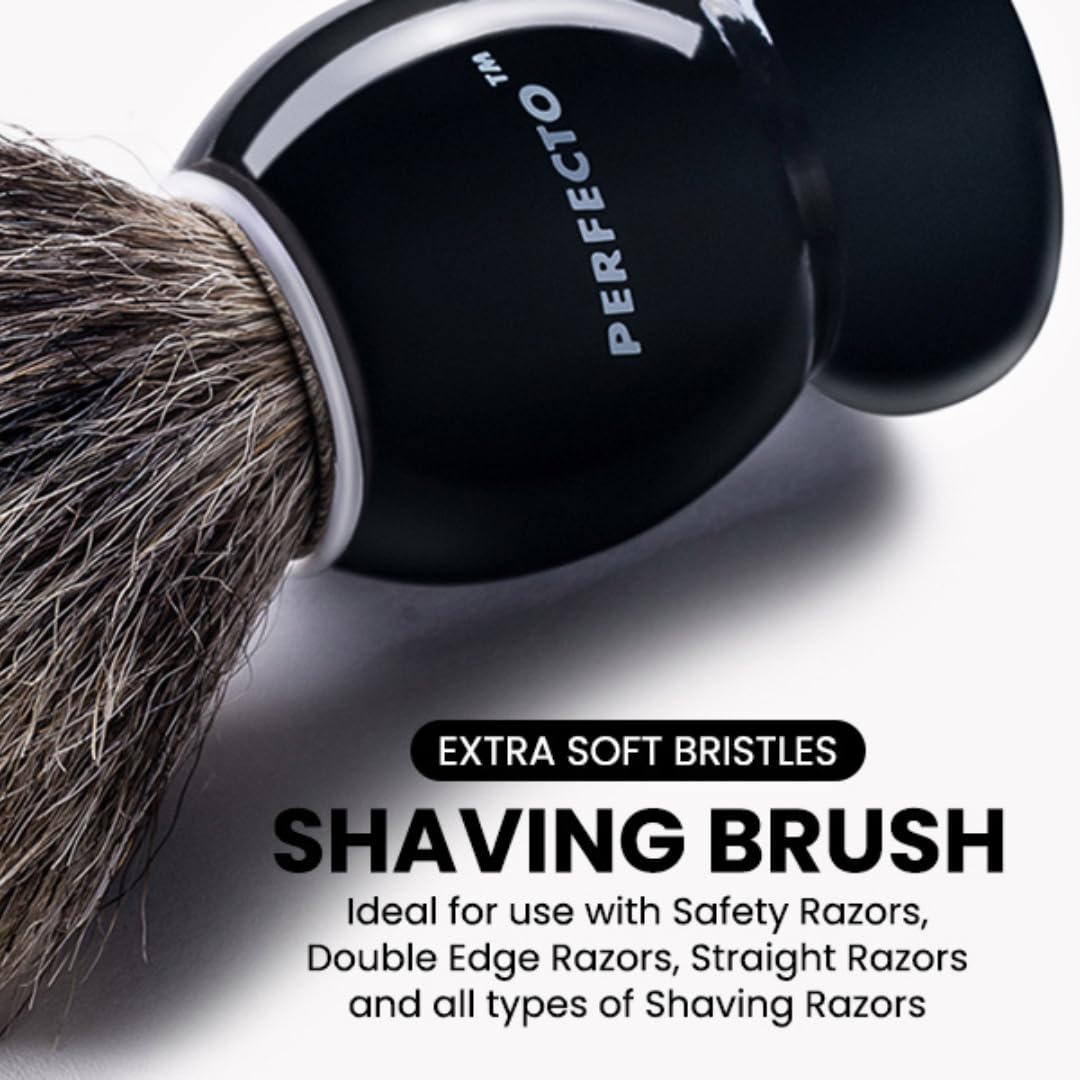 Perfecto 100% Original Pure Badger Shaving Brush, Engineered for The Best Gift For Him. All Methods, Safety Razor, Double Edge Razor, Straight Razor, Shaving Razor, Gift for Men