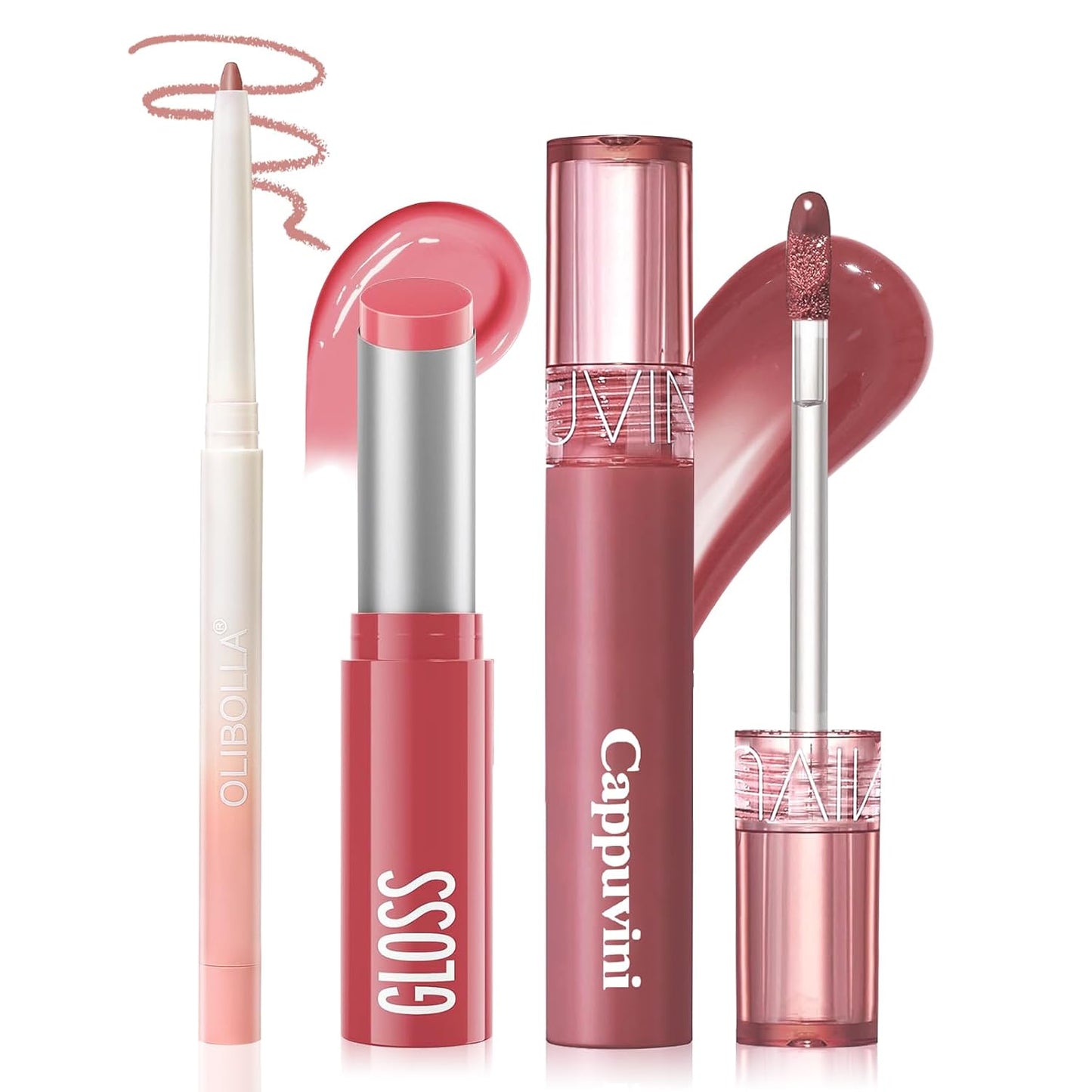 Korean Lip Plumping Kit - 3-Step Waterproof Lip Makeup Set | Non-Sticky, Long-Lasting Satin Finish, Sweet Fig