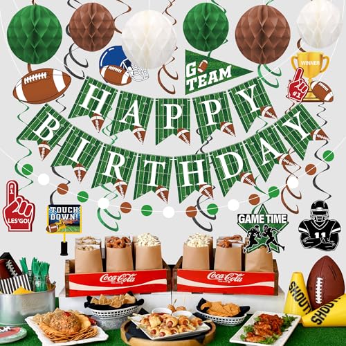 Football Birthday Party Decorations - Pre-Strung Banner & Swirls