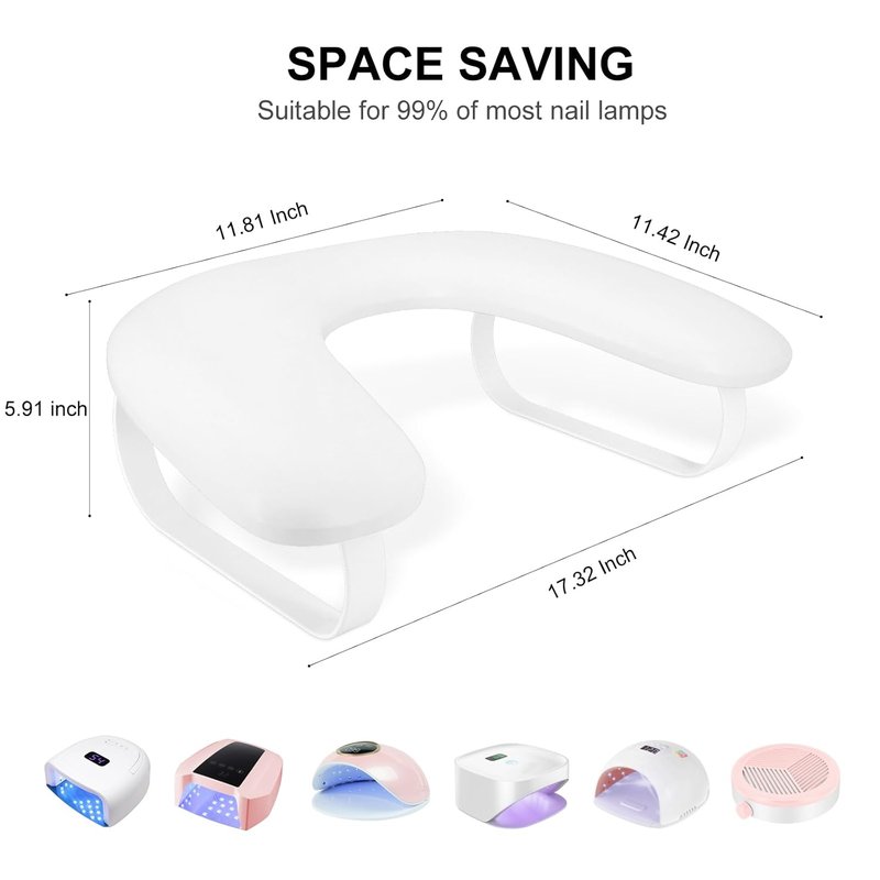 Nail Arm Rest - U-Shaped Cozy Leather Hand Rest for Nail Tech | Detachable Bracket (White)