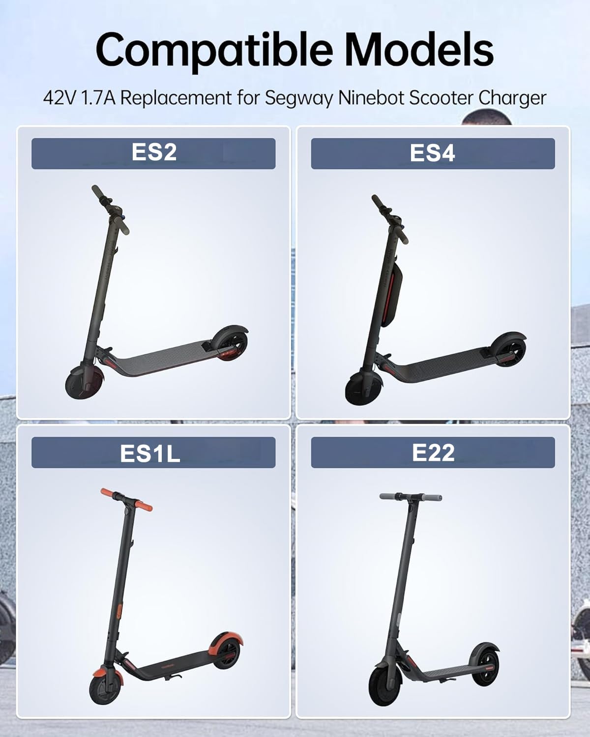 WUKUR 42V 1.7A Charger for Segway Ninebot Scooters Compatible with Ninebot Electric Scooter ES2, ES4, E22, ES1L, E2 Pro, F20, F25, F30, F40, F2, F2 Plus, F2 Pro, D18, D28, D40, Air T15 Power Adapter