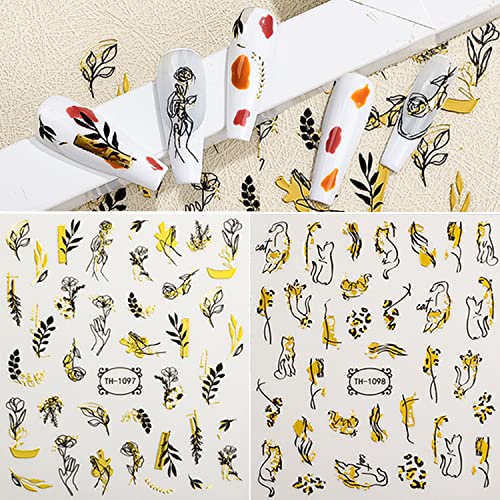 Zoance 12 Sheets Gold Stripe Line Nail Stickers for DIY Nail Art