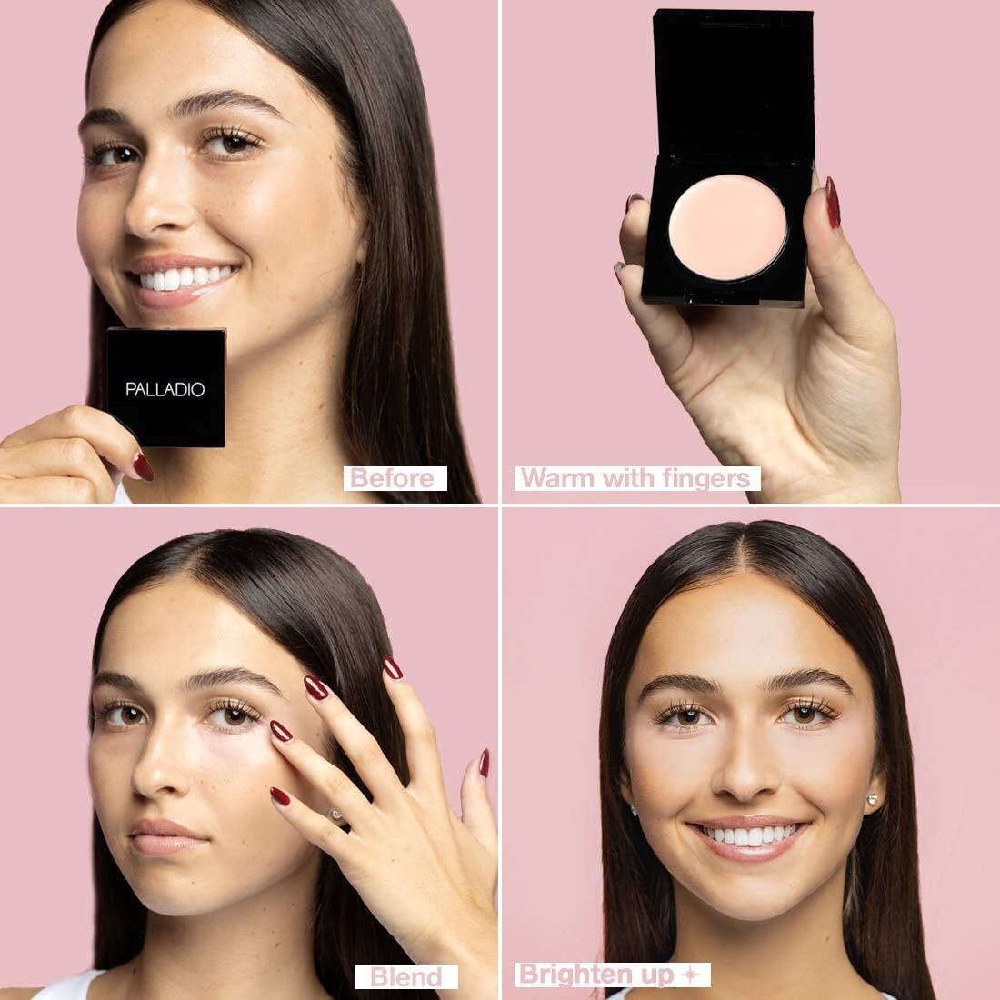 Palladio Under Eye Brightener - Concealer with Caffeine & Vitamin E | Light to Medium Soft Pink for Dark Circles