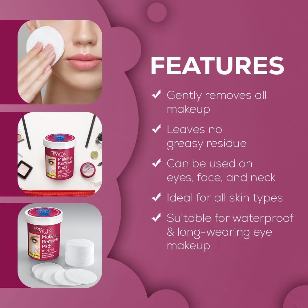 Andrea Eye Q's Eye Makeup Remover Pads, 65 Count