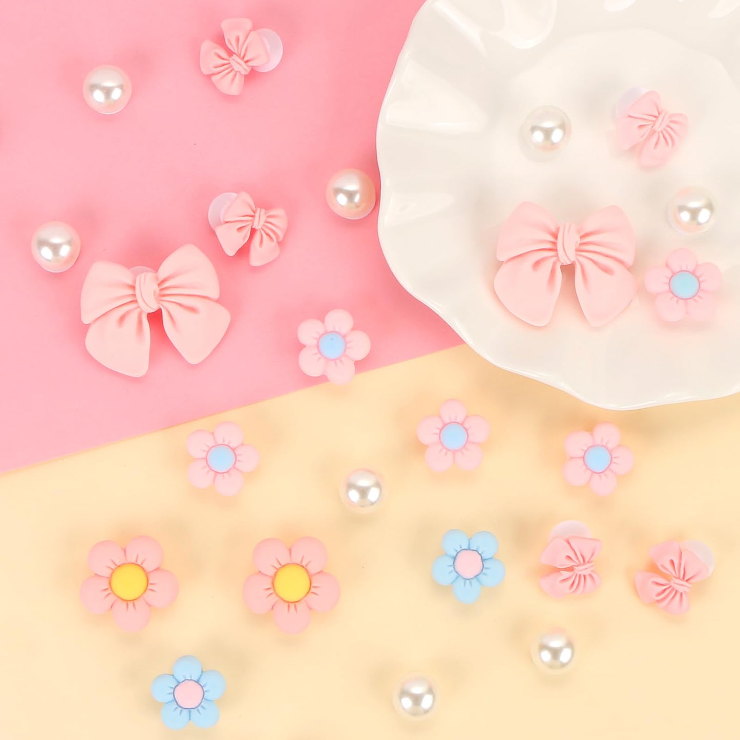 BRIOYHA 26Pcs Pink Bow Shoe Charms for Clogs, Resin Flower Shoe Decorations for DIY Party Favors Birthday Gifts