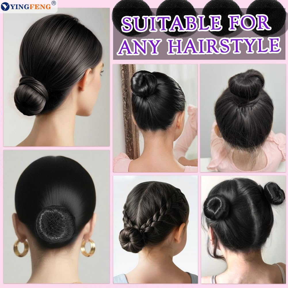134 Pcs Black Hair Bun Maker Kit - 4 Donuts, 20 Nets, 100 Bobby Pins | Kids & Women Hair Accessories
