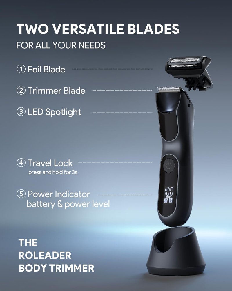 Roleader Body Hair Trimmer for Men, Manscape Pubic Hair Trimmer Balls, Body Shaver for Men Groin, IPX7 Waterproof Ball Trimmer, Electric Body Grooming, Bikini Razors Women, USB Recharge Dock