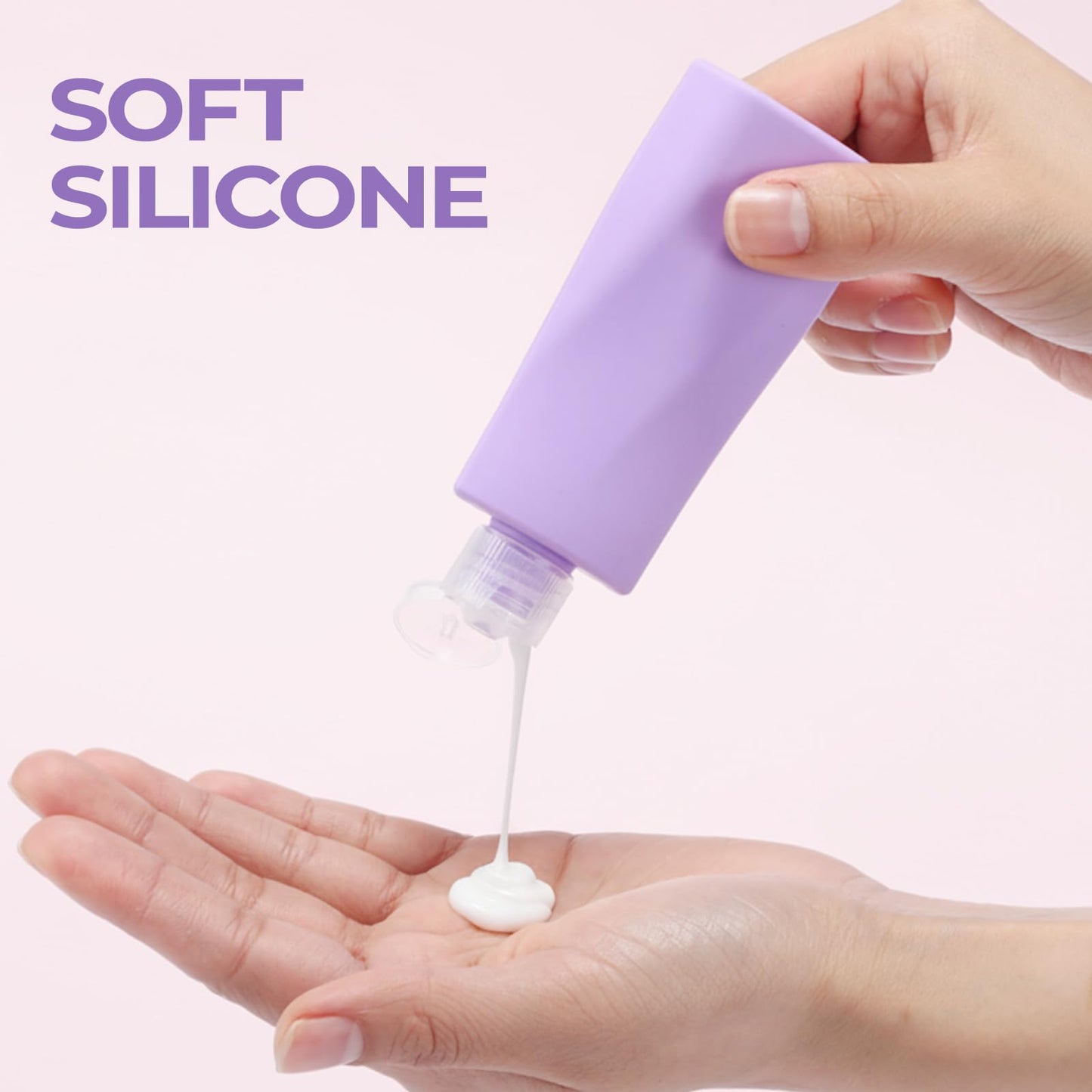 Teecyhooo 4 in 1 Silicone Travel Bottle for Toiletries, Travel Size Containers Leak Proof Refillable Liquid Squeezable Portable Dispenser Tubs for Shampoo Conditioner Lotion Body Wash(Purple)