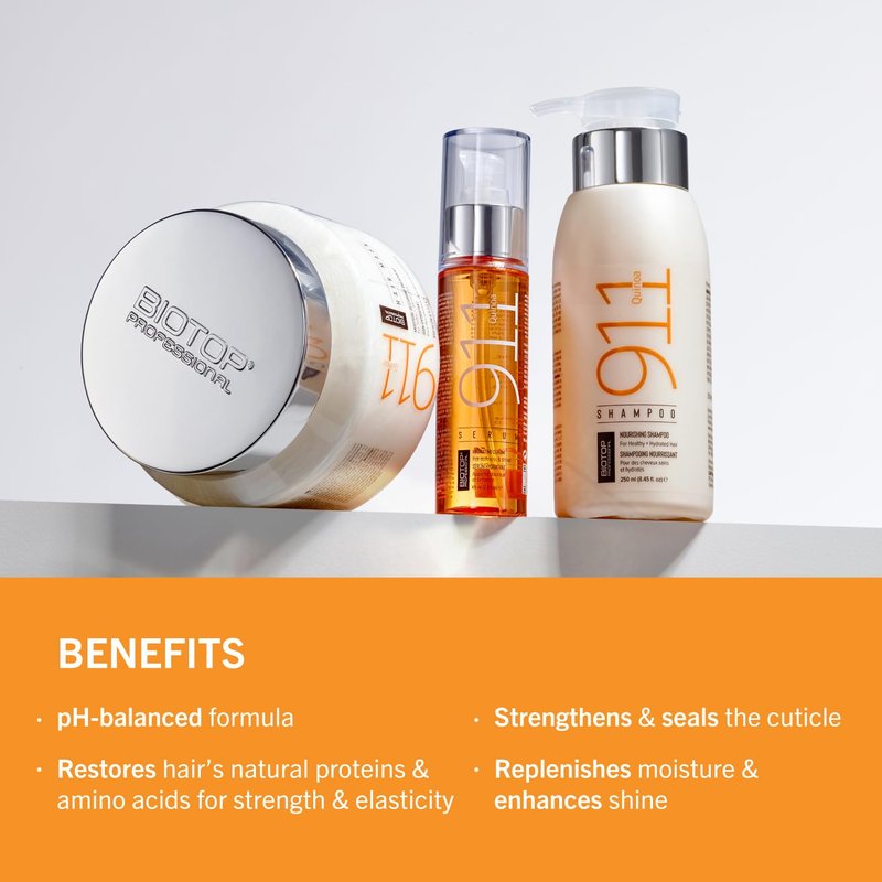 Biotop Professional 911 Quinoa Smoothing Serum - Hair Serum For Frizzy and Damaged Hair to Repair and Promote Shine - UV + Heat Protectant (2.2 Oz / 65ml)