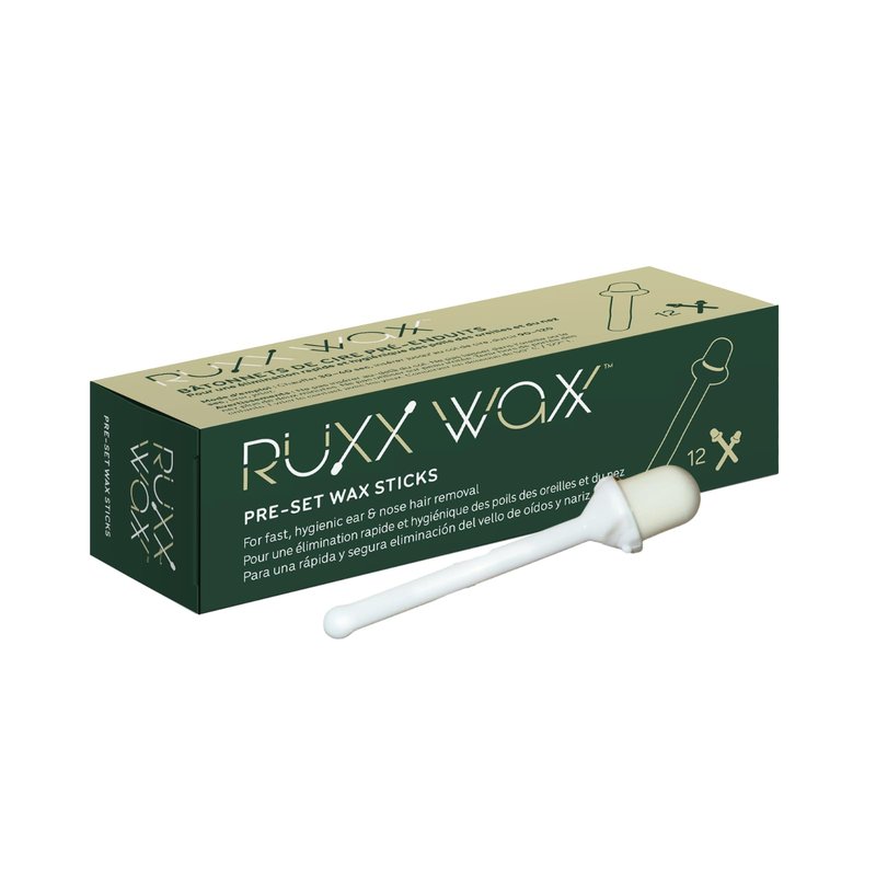 RÜXX WAXX Ear & Nose Hair Removal Wax Sticks (12 Count), Individually Wrapped Pre-Coated Wax Applicators for Men & Women, No-Mess Nasal & Ear Grooming Kit, Heat with Hair Dryer