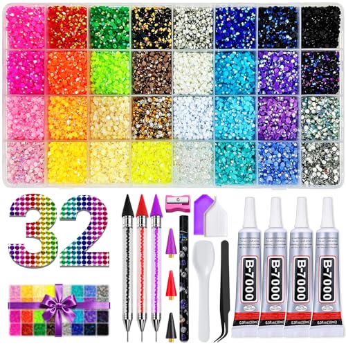 32 Colors 32000 Pcs Flatback Rhinestones Kit with Glue & Tools