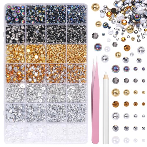 Cynailli S2 Pearls & Resin Rhinestones Crafting Kit 28 Grids for Nails & Face Makeup