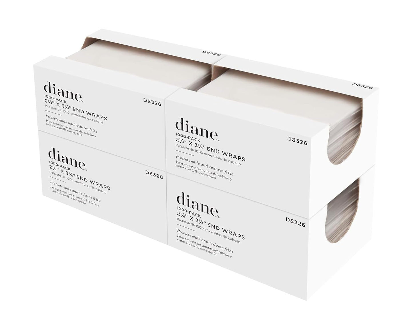 Diane Jumbo End Wraps - 1000 Pack for Hair Styling | Large 2.5” x 4” White