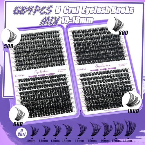 DNSGOOR DIY Lash Extension Kit 804Pcs - D Curl with Bond & Seal, Remover, Tweezers & Storage Box