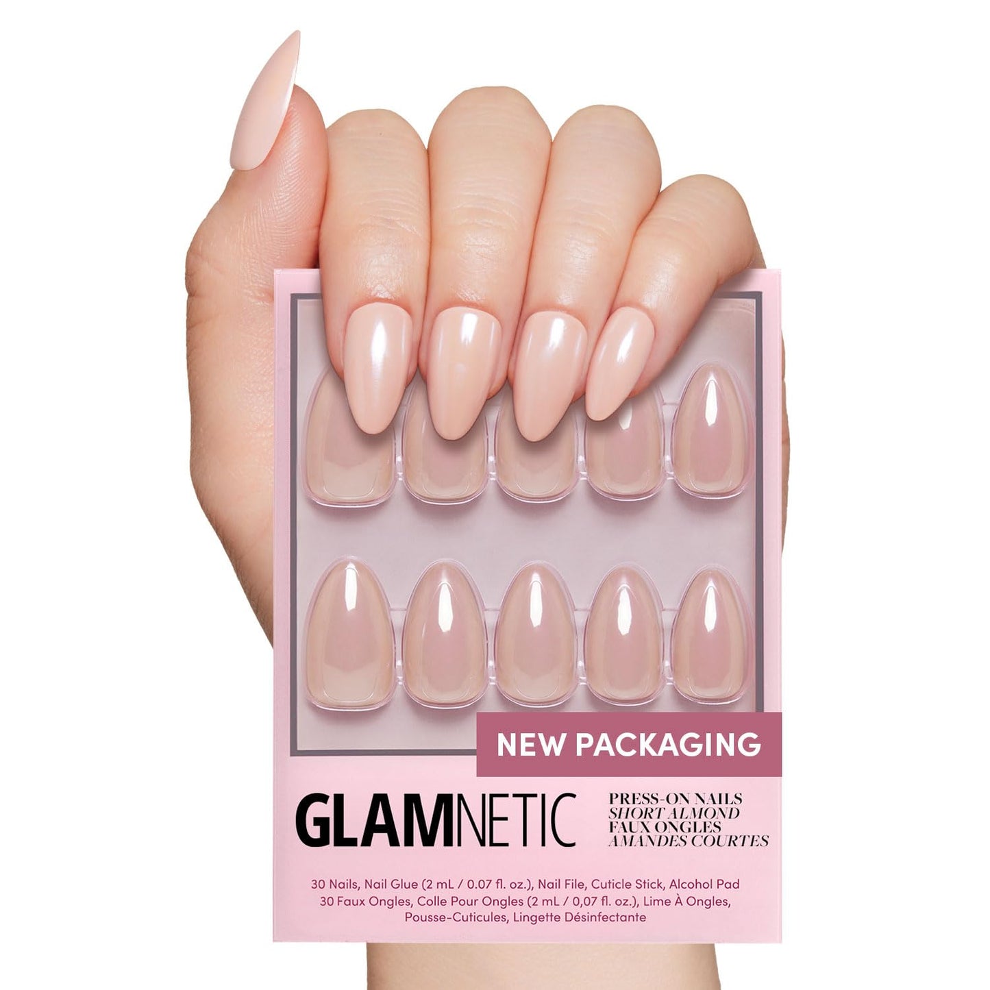 Glamnetic Press On Nails - Honey Bun | Trendy Velvet Sparkly Short Almond Nails | 30 Nail Kit with Glue, 15 Sizes