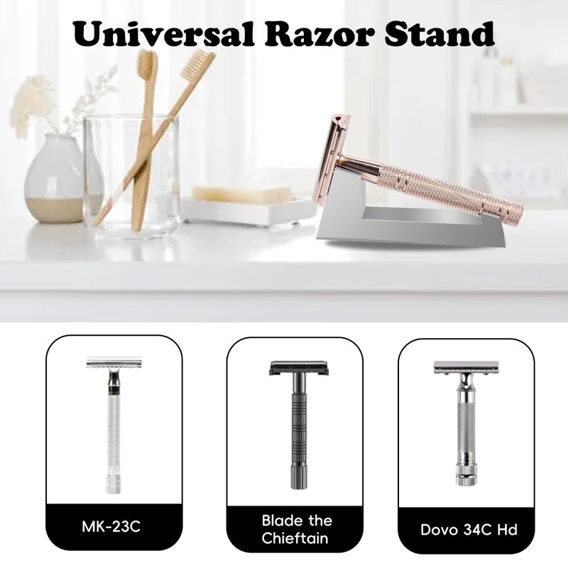 KAYBOBEZK Aluminum Alloy Razor Stand, Safety Aluminum Men's Shaving Stand Gold for Bathroom Countertops, Compatible with Henson AL13, AL13-M and Ti22, Anti-Rust and Durable