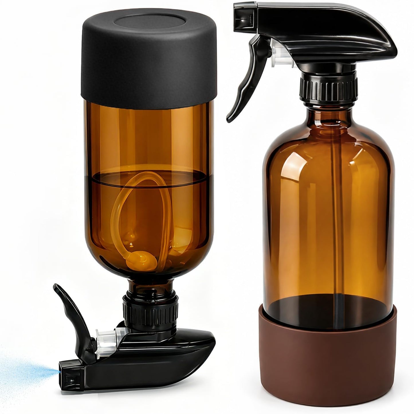 360° Glass Spray Bottles - 16 oz Amber Refillable Containers with Adjustable Nozzles | 2 Pack for Hair & Plant Care