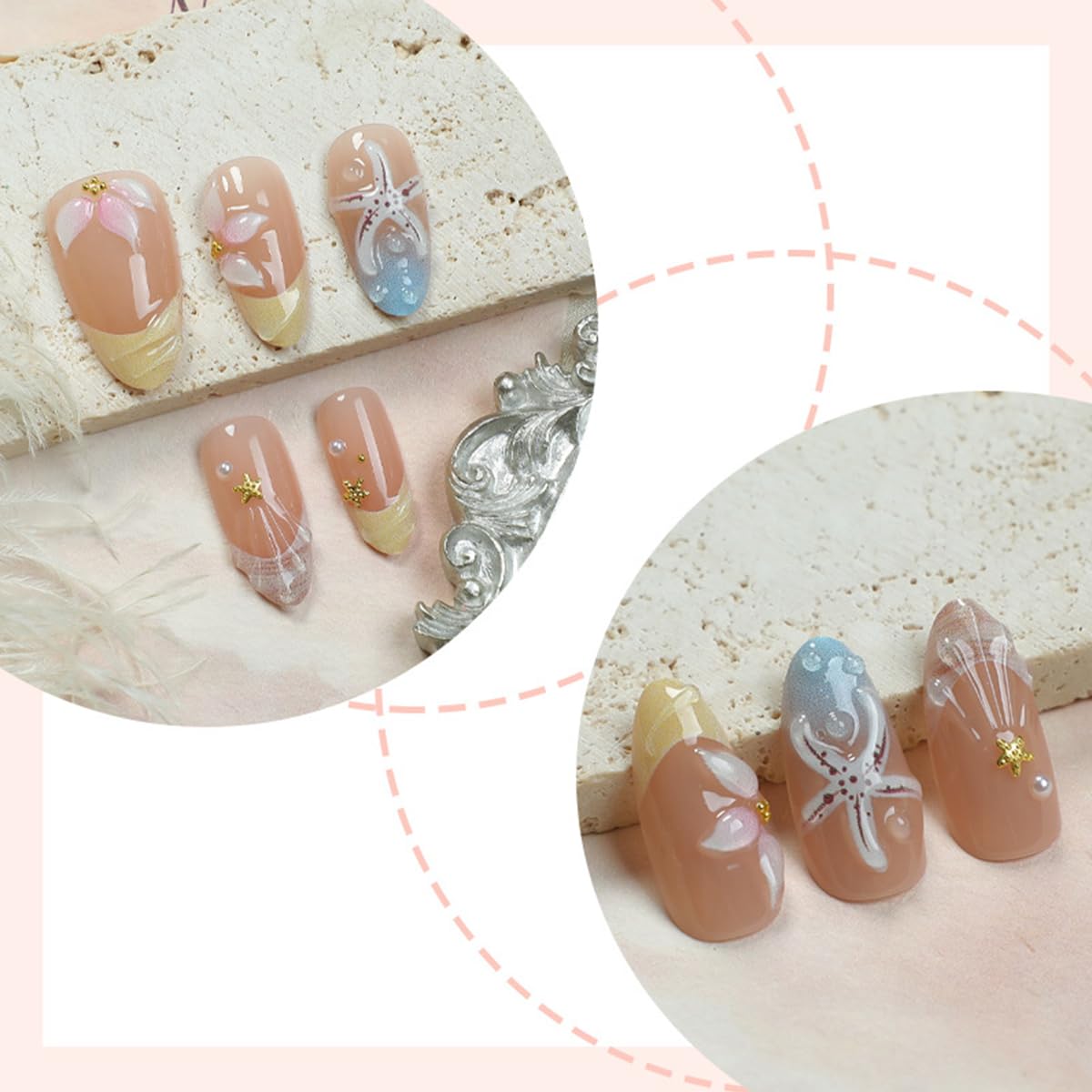 Short Almond Press-On Nails - 24 Pcs French Tip with Leopard Print & Gold Beads | Reusable Acrylic Nail Designs for Women