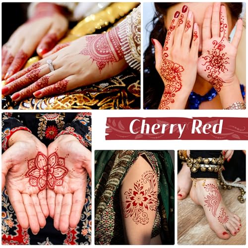 Cherry Red Temporary Tattoo Cone Kit - Vibrant Skin Art Paste for Festivals & Parties