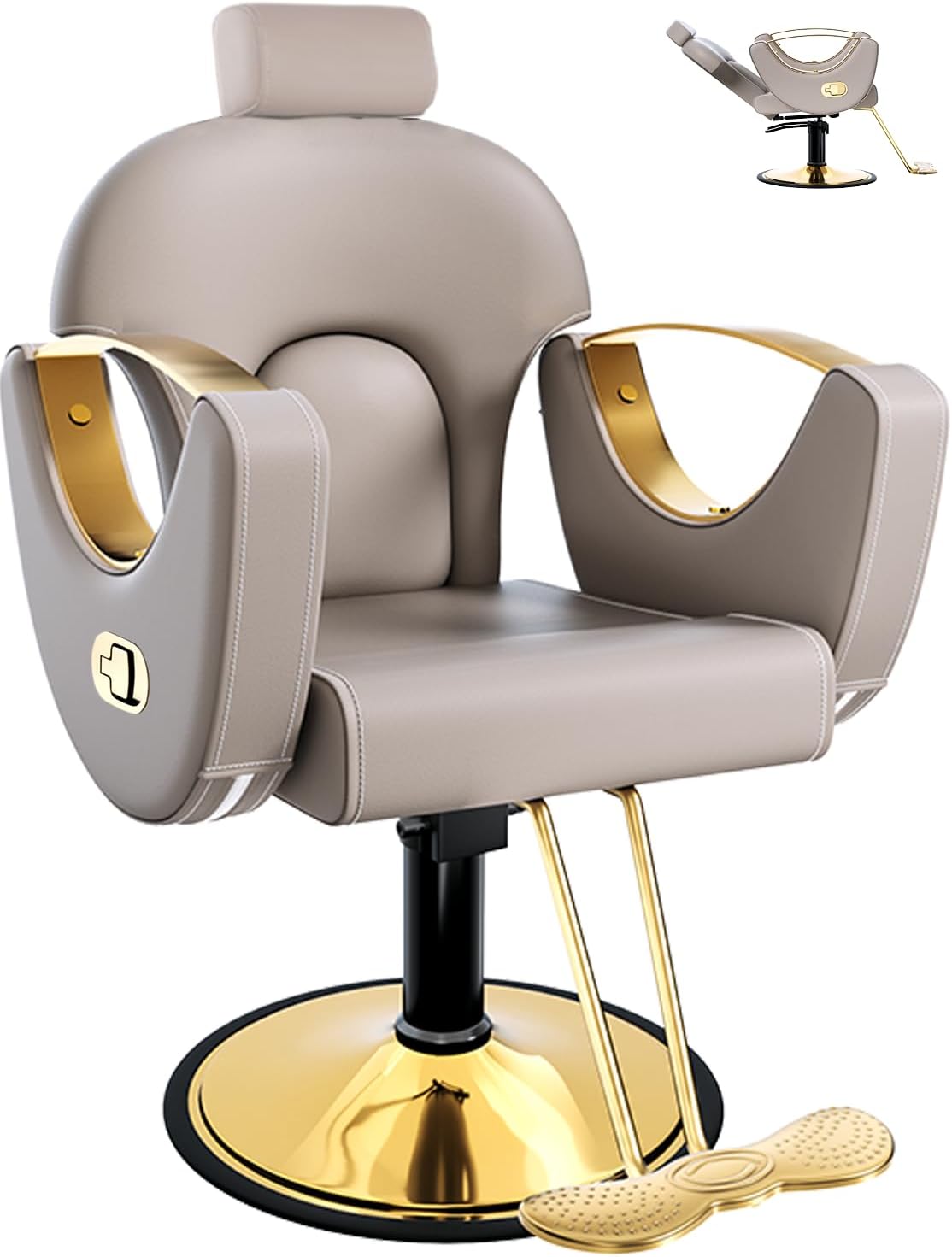 Professional Barber Salon Chair - Heavy Duty Hydraulic Design, 135° Recline, 360° Swivel | Black and Gold PU Leather