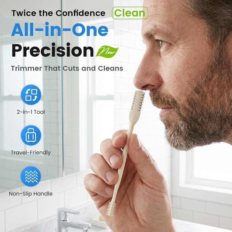 2 in 1 Nasal Hair Cutter, 2025 New Stainless Steel Nose Hair Removal Trimmer, Portable Manual Nostril Cleaner, Safe Precision Grooming Tool for Men and Women (White 3PCS)