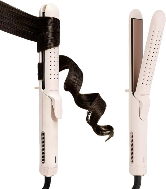 2 in 1 Hair Straightener and Curler - Airflow Technology for Damage-Free Styling | Quick Hold for Straight, Curly, Wavy Hair