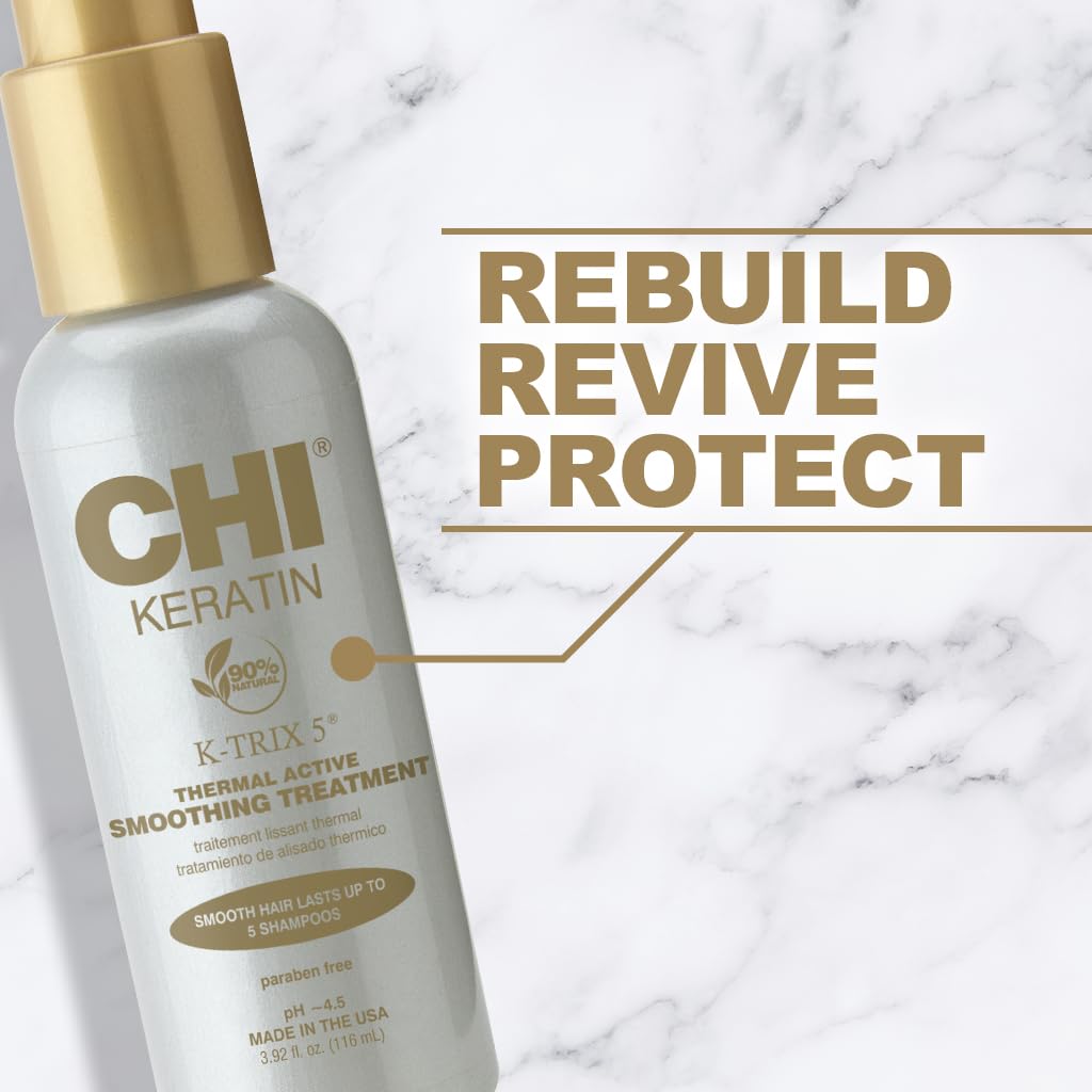 CHI Keratin K-Trix 5 Smoothing Treatment, Hair Serum For Creating Smooth, Frizz-Free Styles That Last, Sulfate, Paraben, & Cruelty-Free, 3.92 Oz