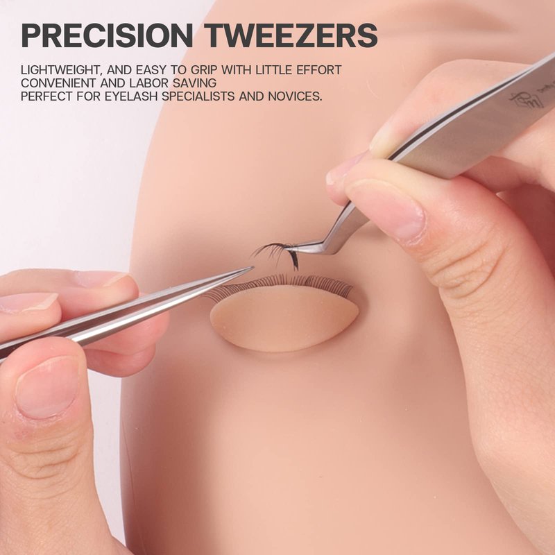 Pretty memory Pointed Tweezers for Eyelash Extensions, Stainless Steel Precision Straight Tip Lash tweezers for Isolation and Individual Lashes, Silver