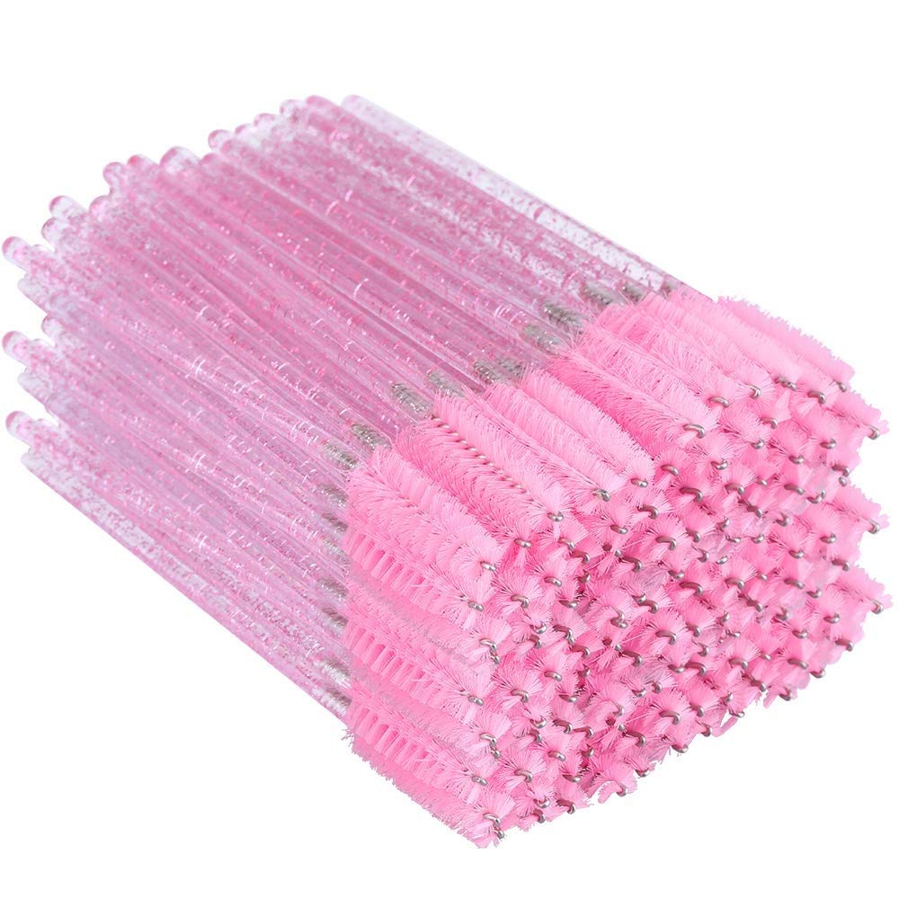 G2PLUS 300PCS Crystal Eyelash Brushes, Pink Disposable Mascara Wands Makeup Applicator, Adjustable Lash Spoolies for Eyelash Extensions and Eyebrow Brush