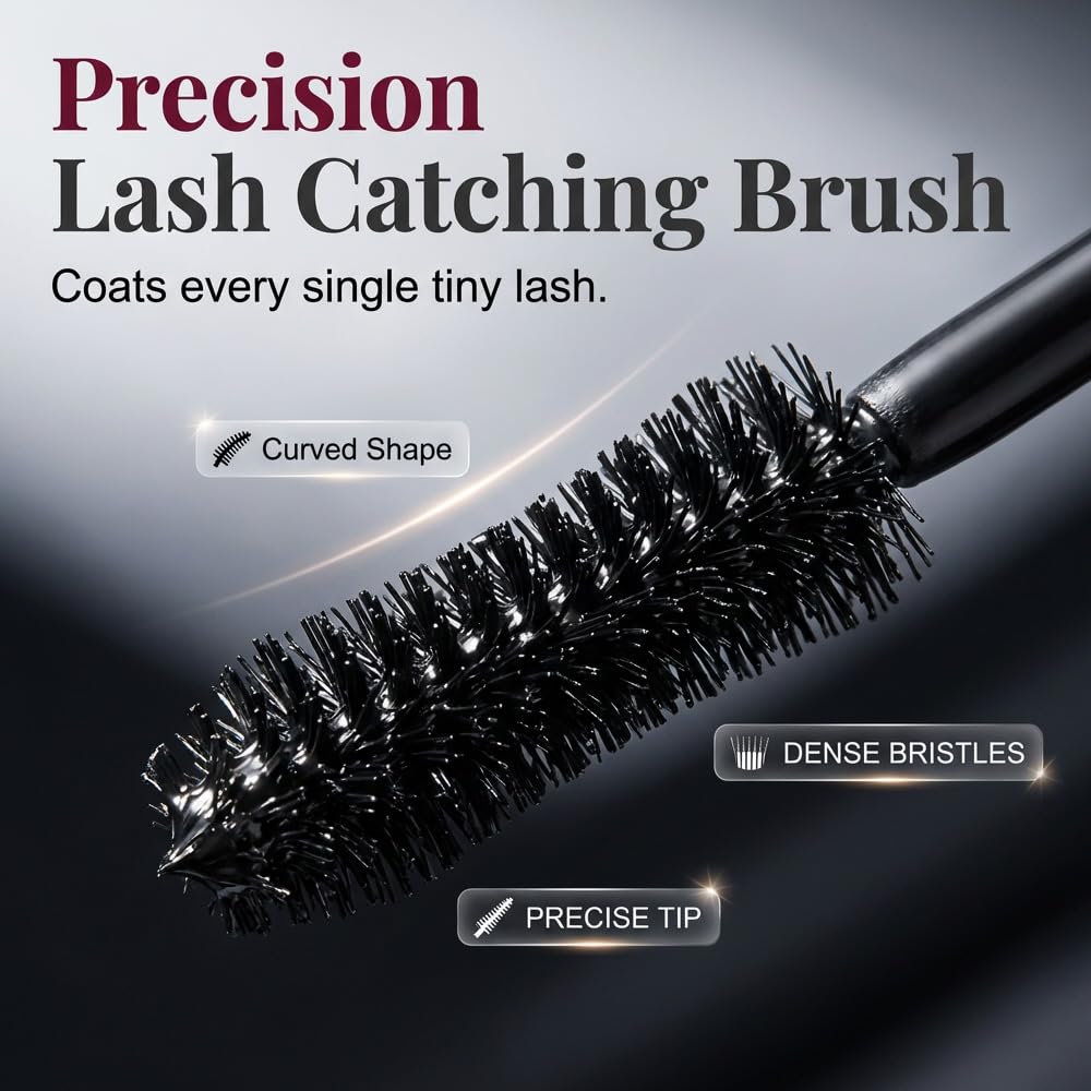 Waterproof Volume Mascara - 7D Smudge-Proof Curling & Lengthening Formula | Long-Lasting Black Fiber Lashes for Defined Eye Makeup