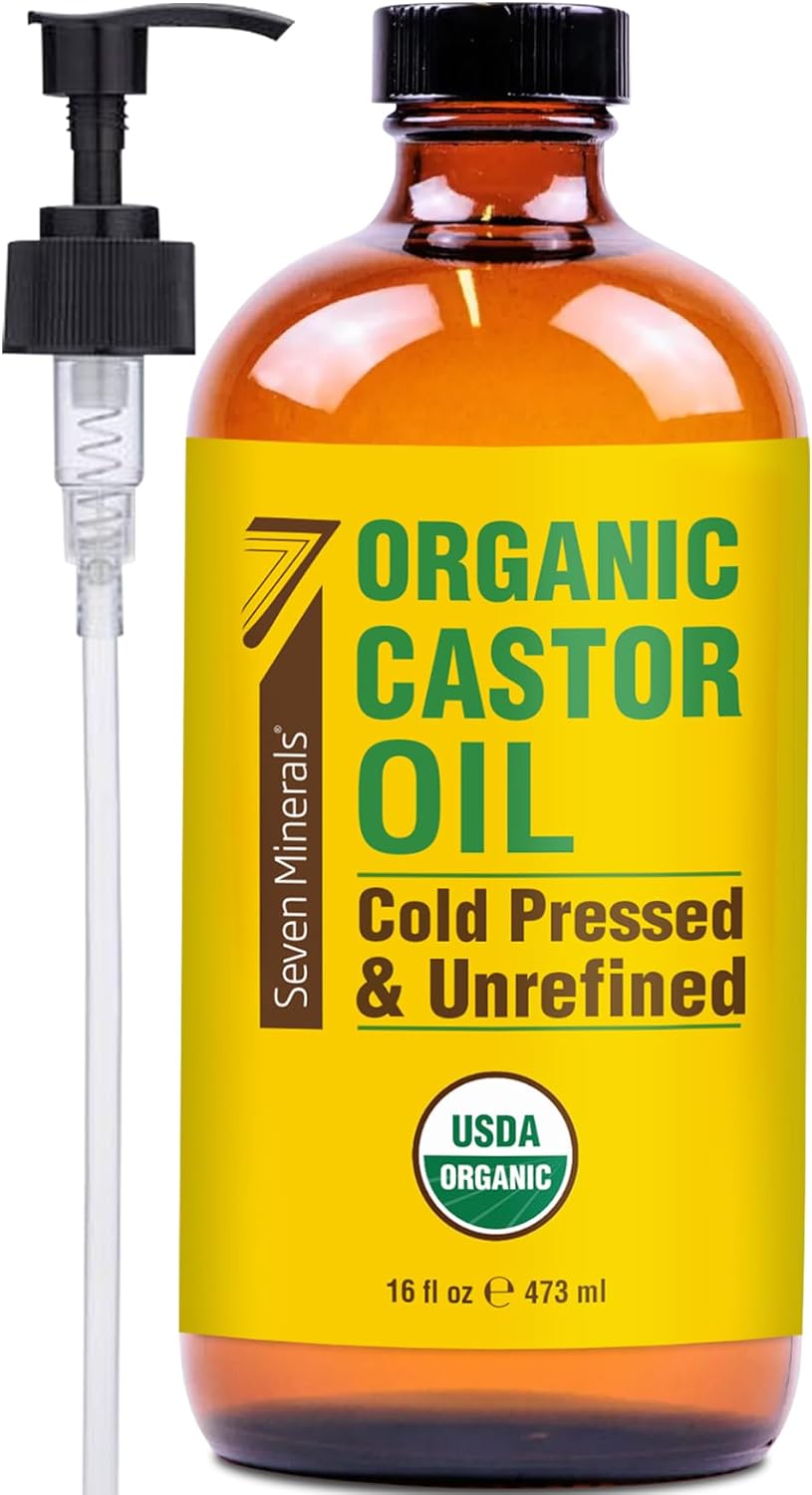 Castor Oil - Organic Cold Pressed Unrefined 16 fl oz Glass Bottle | 100% Pure USDA Certified