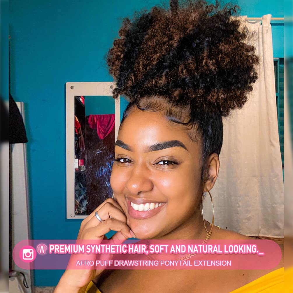 Afro Puff Drawstring Ponytail Extension - Premium Synthetic Kinky Curly Bun for Black Women | Black to Brown, 80g
