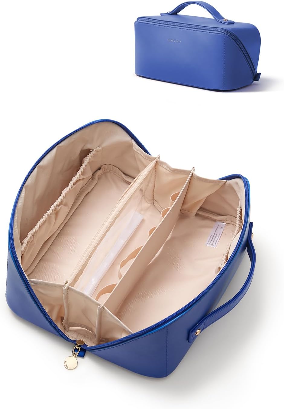 Travel Makeup Bag - Large Capacity Waterproof PU Leather Cosmetic Organizer | Flat Open Design for Skincare & Brushes