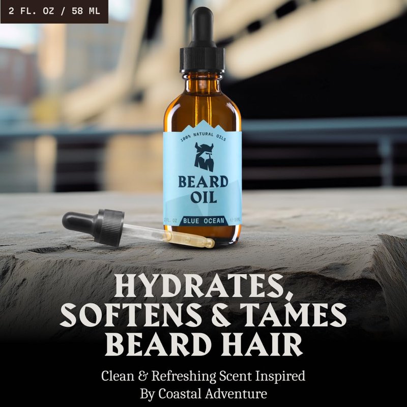 Striking Viking Beard Oil for Men (2 Fl Oz (Pack of 1), Blue Ocean) Naturally Derived Conditioner with Almond, Tea Tree, Argan & Jojoba Oil for Beard Growth, Softening & Moisturizing