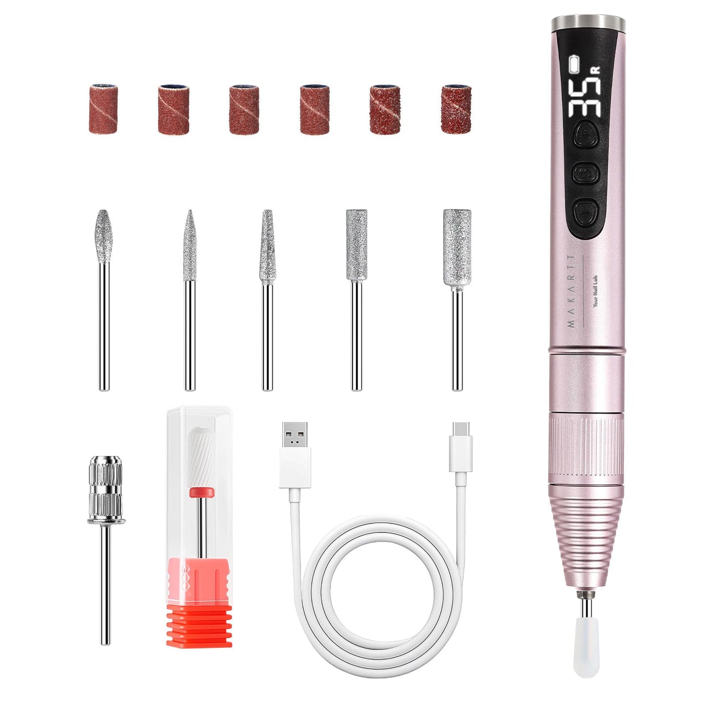 Makartt Electric Nail Drill: Rechargeable 35000 RPM Professional Efile, Cordless Nail Drill Machine Kit & Nail Machine for Acrylic Dip Powder Gel Polish,Quiet Lightweight Portable Tool for Salon Home