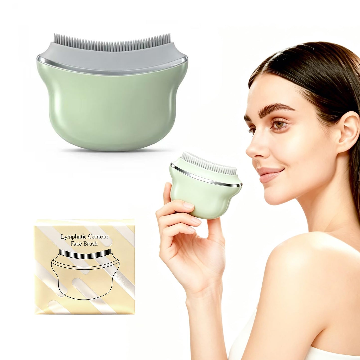 Lymphatic Drainage Face Brush, Silicone Facial Cleansing & Lymphatic Massager, Manual Scrubber for Depuffing & Jawline Sculpting, Silicone Bristles for Face Massage & Glowing Skin