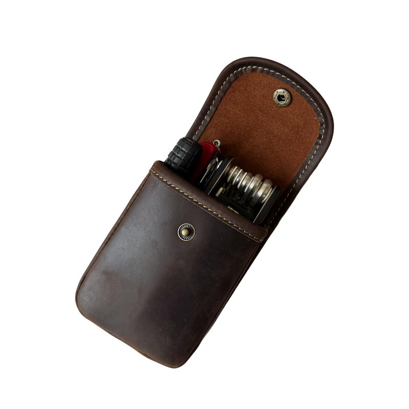 aolaso Holster Pouch, Durable Leather EDC Waist Bag for Coins, Car Keys, Headphones-Leather Double Deck Playing Card Case Fits Poker and Bridge Size Cards,