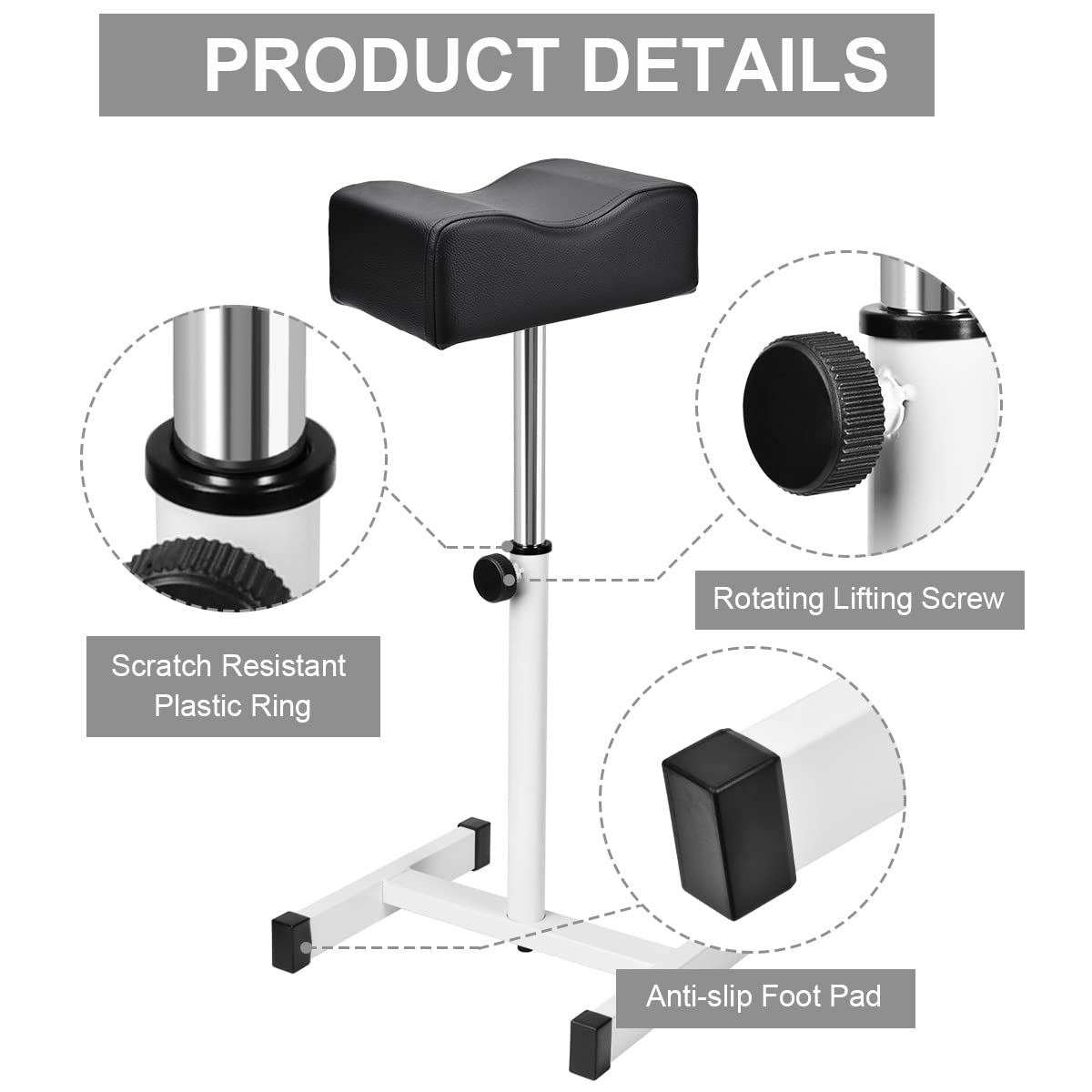 Adjustable Height Footrest - Pedicure & Manicure Stool for Home Spa | Black