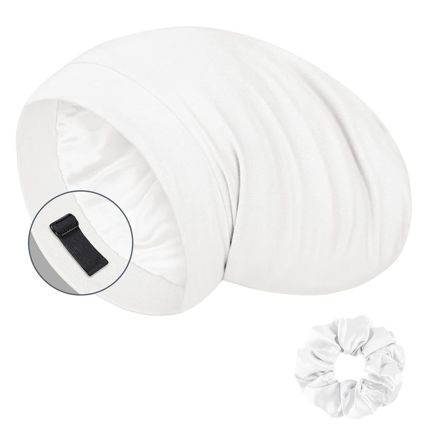Mulberry Silk Bonnet for Sleeping - Real Silk Sleep Cap for Curly Hair & Braids | White