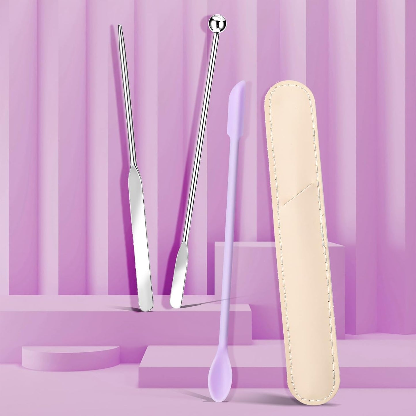 Makeup Spatula Set - 3 Pcs Stainless Steel Foundation Applicators | Professional Mixing Tools for Even Application