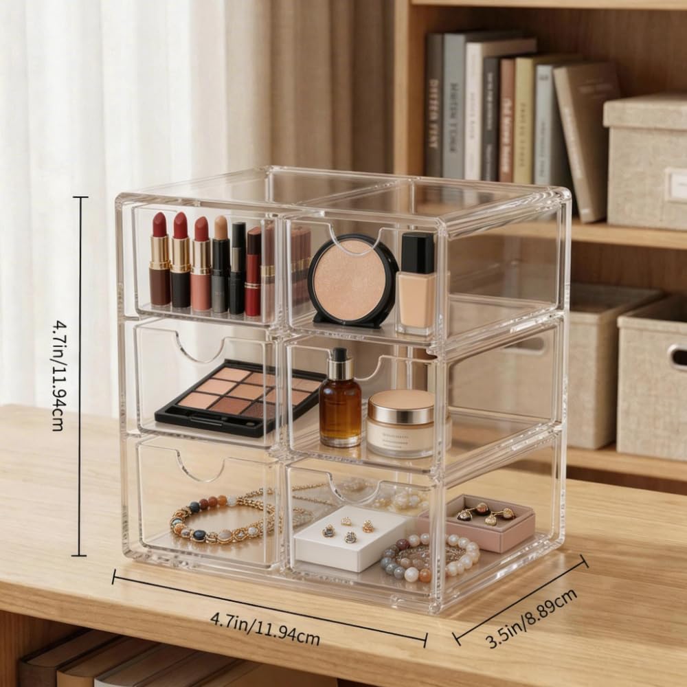 Acrylic Drawer Organizer - Stackable Storage Box for Stationery, Cosmetics & Jewelry | Transparent Dustproof Design